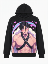 Kawaii Style Men's Long Sleeve Fleece Black Hoodie