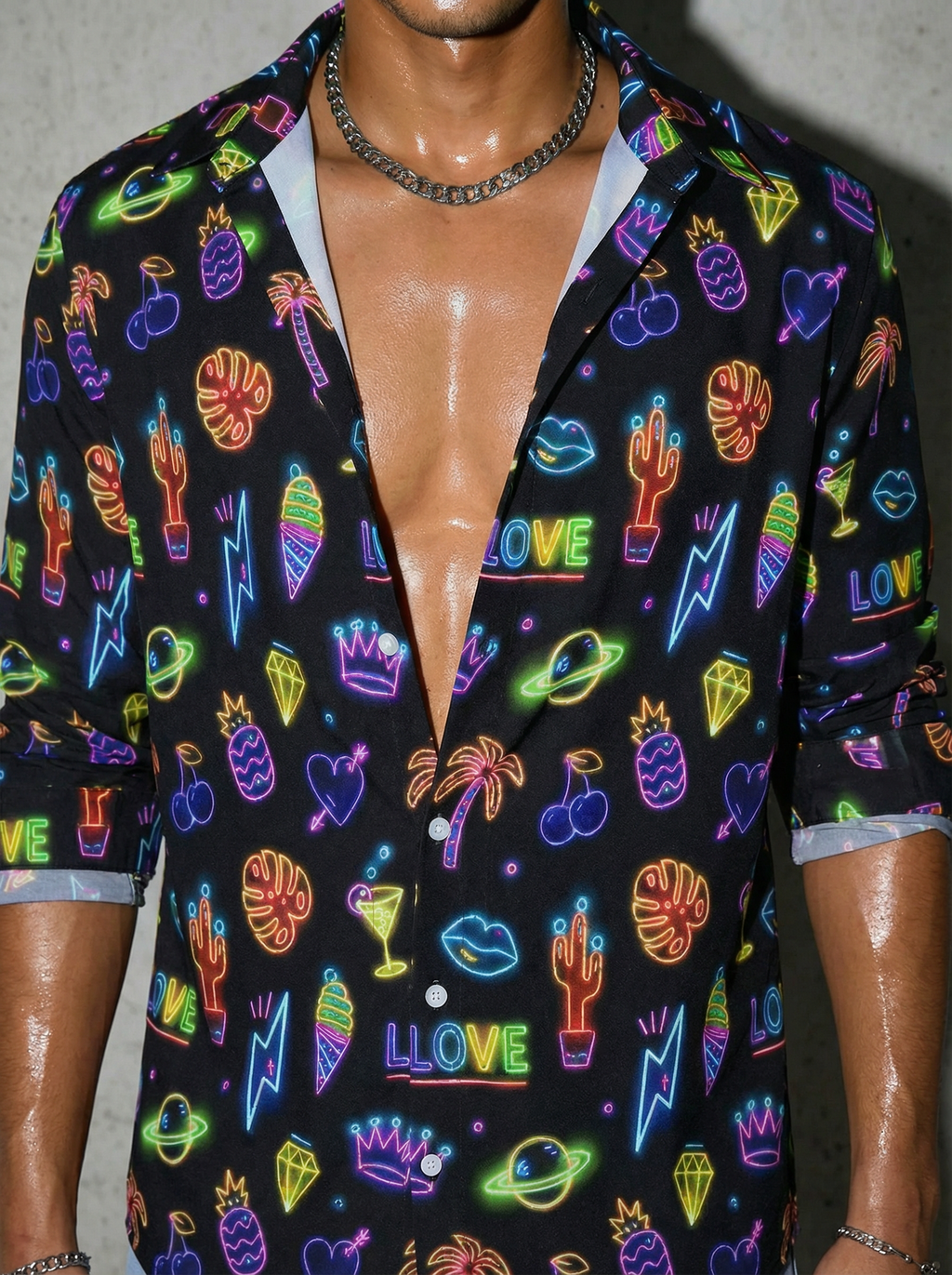 Neon Sign Pattern Mens Long Sleeve Shirt