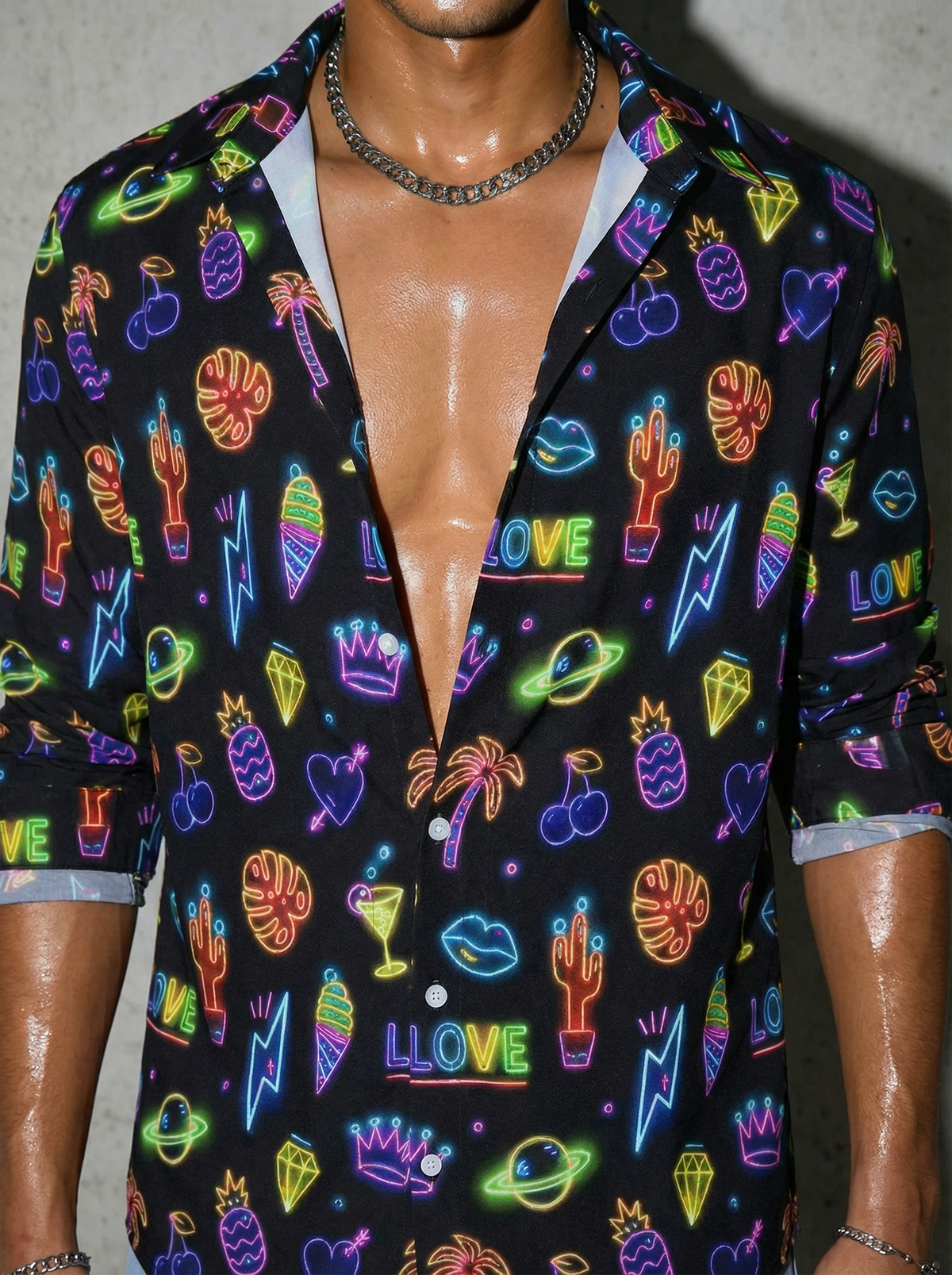 Neon Sign Pattern Mens Long Sleeve Shirt