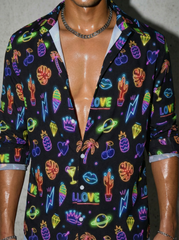 Neon Sign Pattern Mens Long Sleeve Shirt