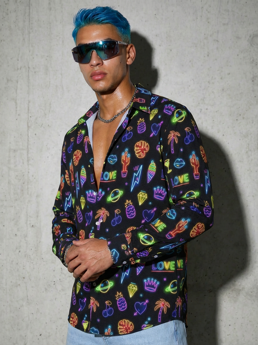Neon Sign Pattern Mens Long Sleeve Shirt