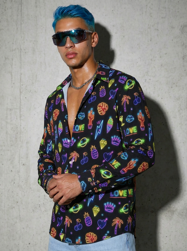 Neon Sign Pattern Mens Long Sleeve Shirt