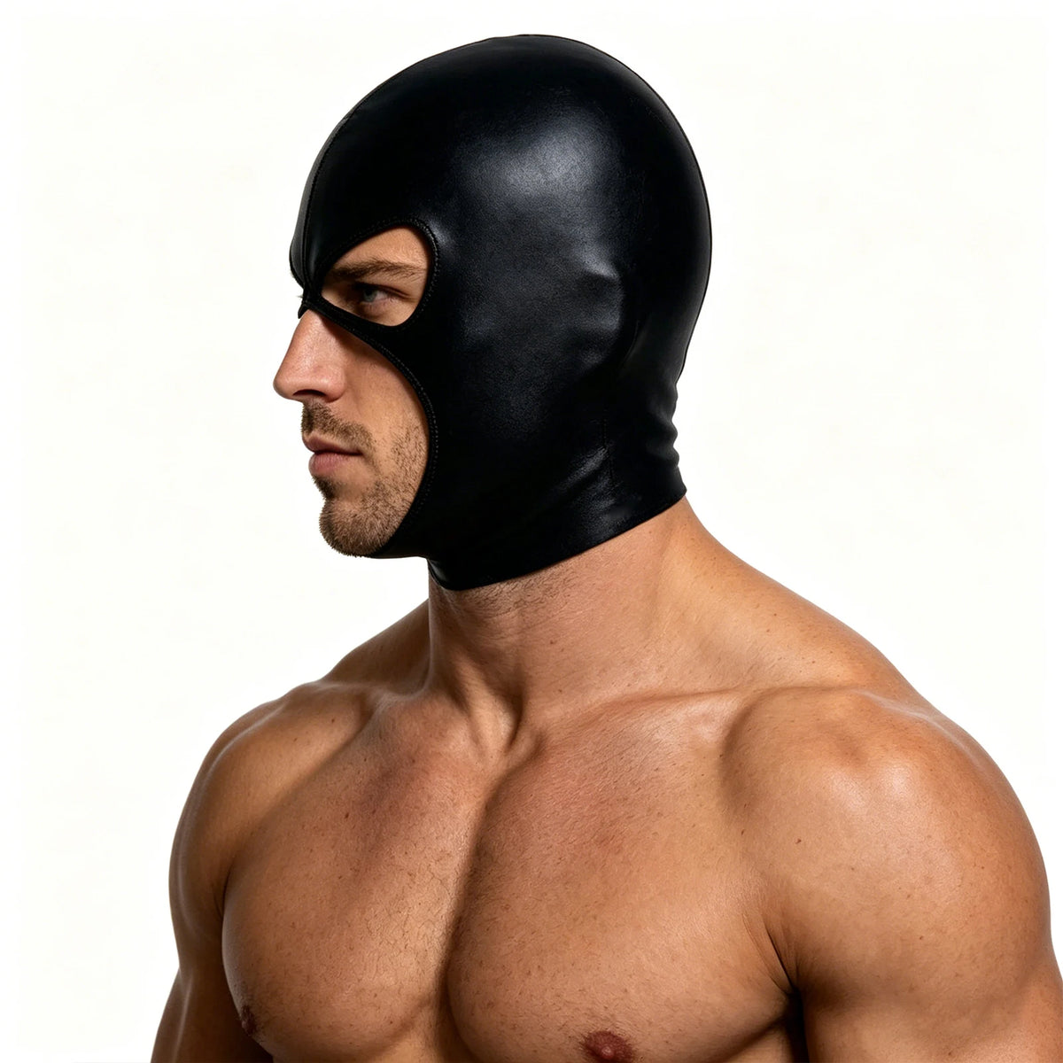 Cosplay Hood Head Faux Leather Mask Men Headgear Wet-Look Black 3 Holes Cover Face Mask CS Halloween Carnival Role Play