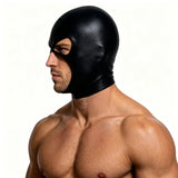 Cosplay Hood Head Faux Leather Mask Men Headgear Wet-Look Black 3 Holes Cover Face Mask CS Halloween Carnival Role Play