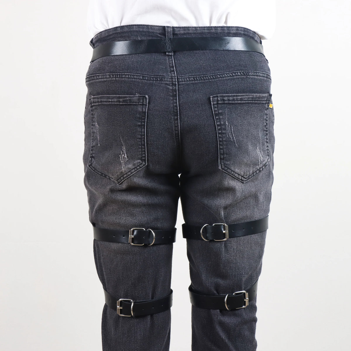 1PC Men's Punk Leather Thigh Harness Garter Belt With Leg Rings