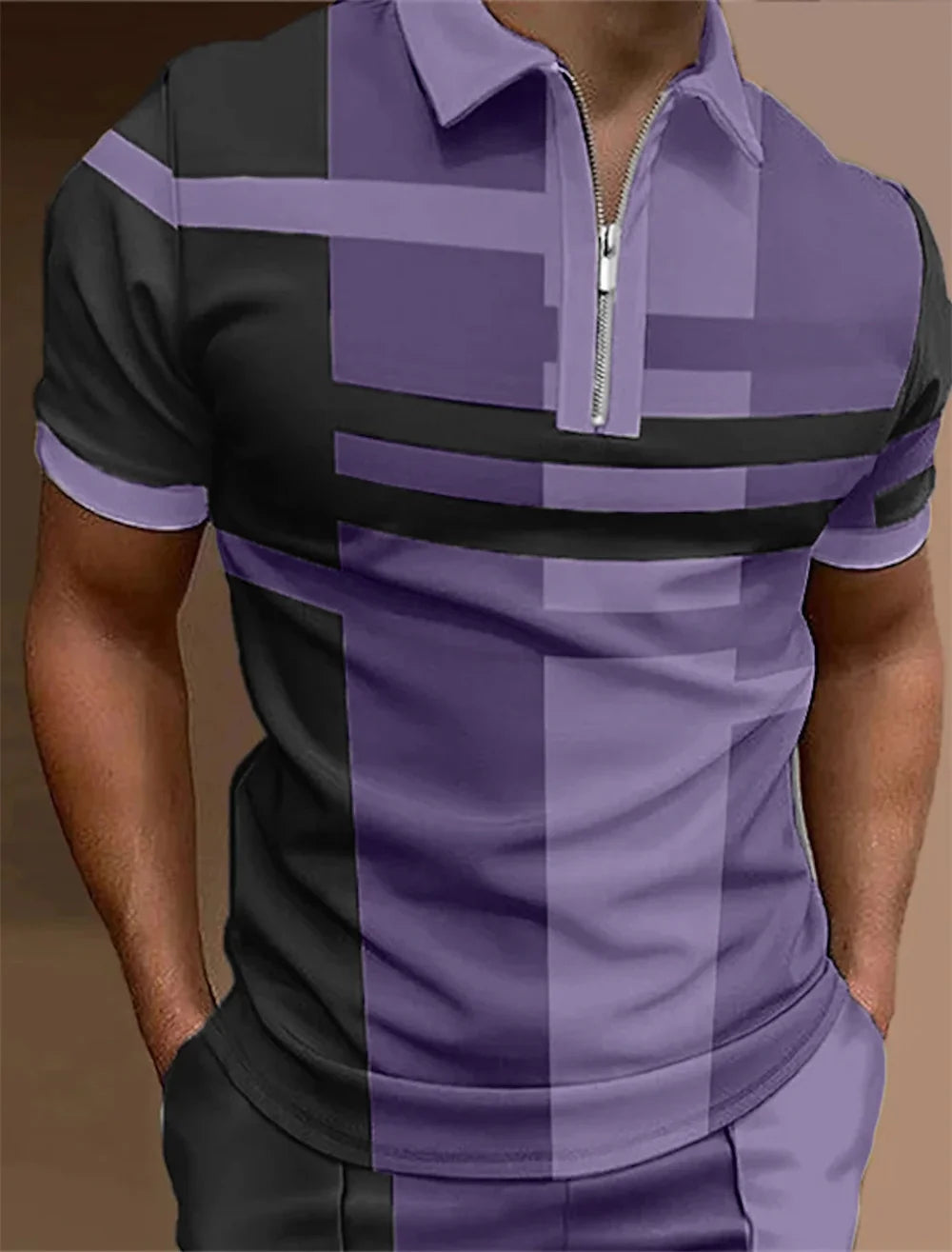 Men'S Zip Polo Lapel Polo Shirt Golf Shirts Graphic Prints Geometry Linear Turndown Short Sleeves Zipper Clothing Tops Designer