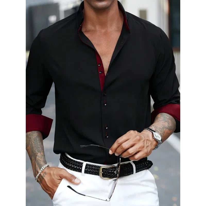 Men's Shirt Brand New Solid Color Long Sleeve Smart Casual Black Elastic Male Business Shirts Main image