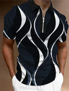 Men'S Zip Polo Lapel Polo Shirt Golf Shirts Graphic Prints Geometry Linear Turndown Short Sleeves Zipper Clothing Tops Designer