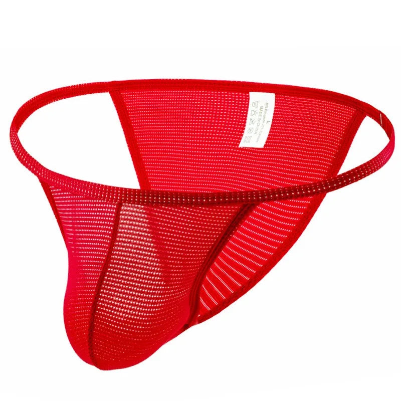Solid color simple men's U convex bag mesh underwear low waist high fork half hip wrap comfortable small triangle CMF038