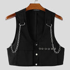 INCERUN Men Vests Solid Color Chain Decoration V Neck Sleeveless Crop Tops Men Streetwear Fashion Casual Male Waistcoats S-3XL