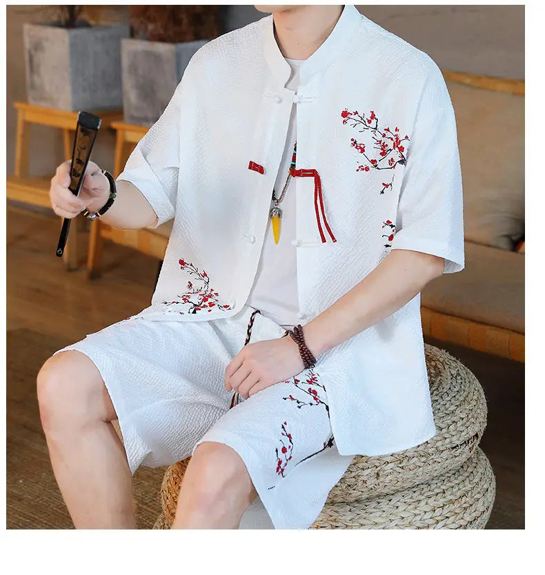 Men's Printed Shirt and Shorts Set