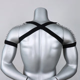 Men Adjustable Men Chest Harness with Metal Chain Punk Style Chest Suspender for Cosplay Party Halloween Valentine's Day