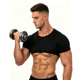 Black Crop Top Short Sleeve Men Half Tops Slim Fit Muscle Athletic Workout Gym Sport T-Shirt Training Running Cropped