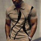 Men'S Zip Polo Lapel Polo Shirt Golf Shirts Graphic Prints Geometry Linear Turndown Short Sleeves Zipper Clothing Tops Designer