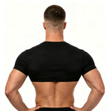 Black Crop Top Short Sleeve Men Half Tops Slim Fit Muscle Athletic Workout Gym Sport T-Shirt Training Running Cropped