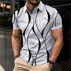 Men'S Zip Polo Lapel Polo Shirt Golf Shirts Graphic Prints Geometry Linear Turndown Short Sleeves Zipper Clothing Tops Designer