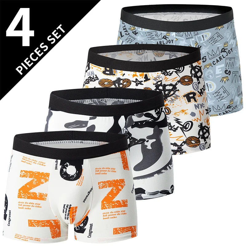 4 pieces European and American MEN'S Solid Color Boxer Underwear Comfortable Swimming Trunks Oversized Juvenile