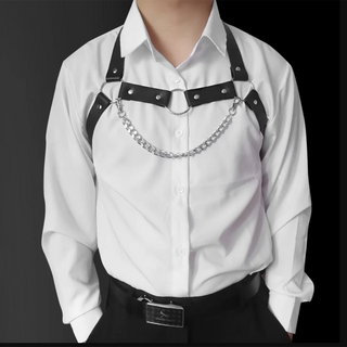 Men's PU Leather Chest Harness – Black Chain Detail