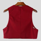 INCERUN Men Vests Solid Color Chain Decoration V Neck Sleeveless Crop Tops Men Streetwear Fashion Casual Male Waistcoats S-3XL
