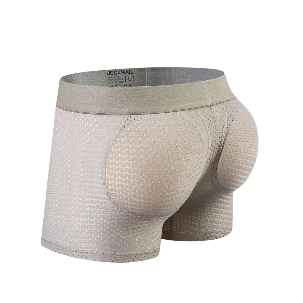 Men's Sexy Ice Mesh Breathable Butt Lift Boxer Briefs Underwear, Comfy Padded with Hip Pad Buttocks Trunk