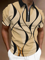 Men'S Zip Polo Lapel Polo Shirt Golf Shirts Graphic Prints Geometry Linear Turndown Short Sleeves Zipper Clothing Tops Designer