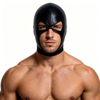 Cosplay Hood Head Faux Leather Mask Men Headgear Wet-Look Black 3 Holes Cover Face Mask CS Halloween Carnival Role Play