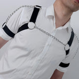 Men Adjustable Men Chest Harness with Metal Chain Punk Style Chest Suspender for Cosplay Party Halloween Valentine's Day