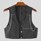 INCERUN Men Vests Solid Color Chain Decoration V Neck Sleeveless Crop Tops Men Streetwear Fashion Casual Male Waistcoats S-3XL