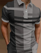 Men'S Zip Polo Lapel Polo Shirt Golf Shirts Graphic Prints Geometry Linear Turndown Short Sleeves Zipper Clothing Tops Designer