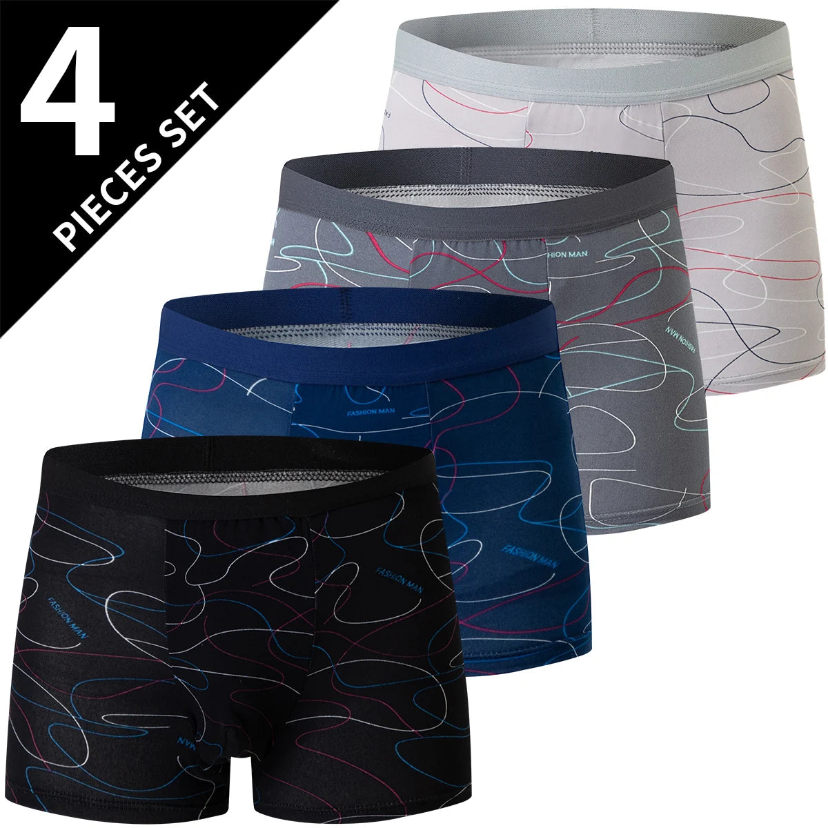 4 pieces European and American MEN'S Solid Color Boxer Underwear Comfortable Swimming Trunks Oversized Juvenile