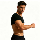 Black Crop Top Short Sleeve Men Half Tops Slim Fit Muscle Athletic Workout Gym Sport T-Shirt Training Running Cropped