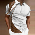 Men'S Zip Polo Lapel Polo Shirt Golf Shirts Graphic Prints Geometry Linear Turndown Short Sleeves Zipper Clothing Tops Designer
