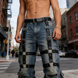 1PC Men's Punk Leather Thigh Harness Garter Belt With Leg Rings