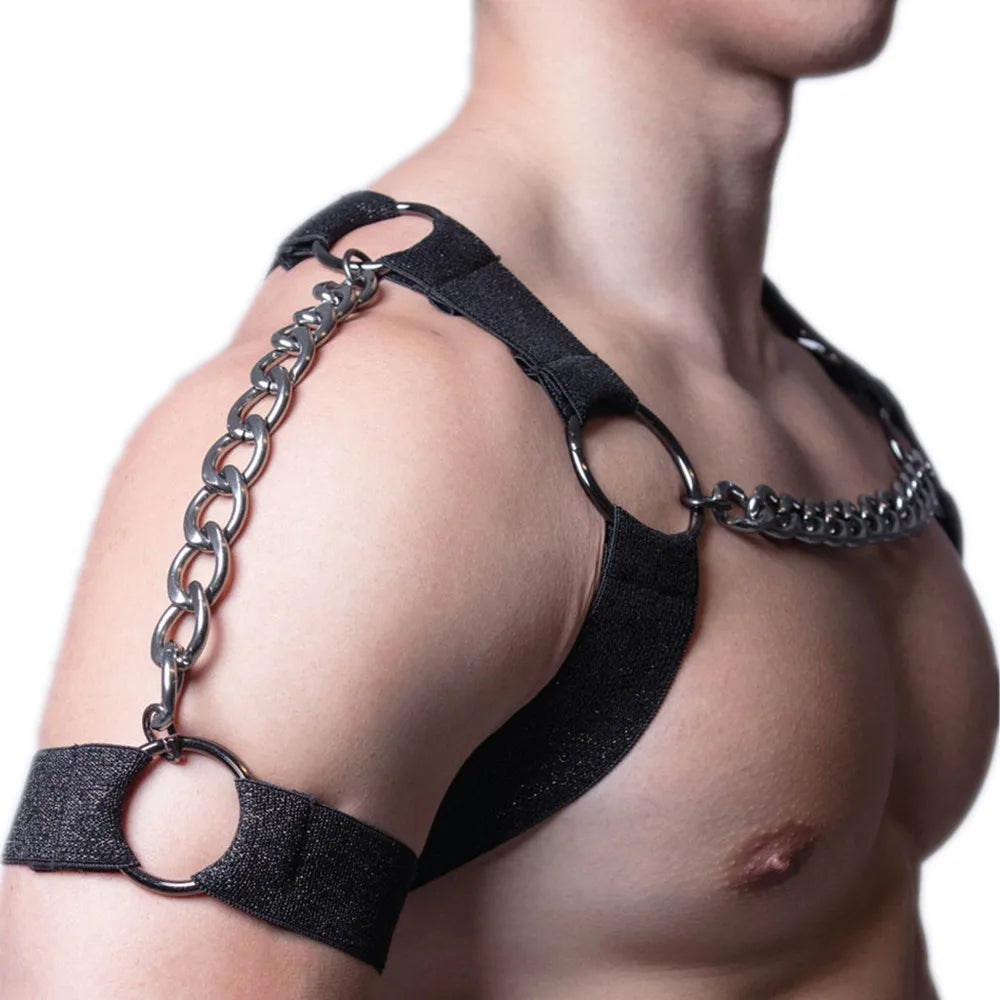 Men Adjustable Men Chest Harness with Metal Chain Punk Style Chest Suspender for Cosplay Party Halloween Valentine's Day Secondary image
