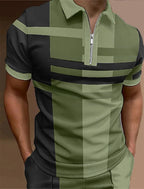 Men'S Zip Polo Lapel Polo Shirt Golf Shirts Graphic Prints Geometry Linear Turndown Short Sleeves Zipper Clothing Tops Designer