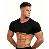 Black Crop Top Short Sleeve Men Half Tops Slim Fit Muscle Athletic Workout Gym Sport T-Shirt Training Running Cropped