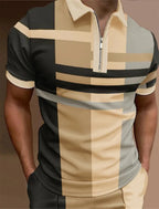 Men'S Zip Polo Lapel Polo Shirt Golf Shirts Graphic Prints Geometry Linear Turndown Short Sleeves Zipper Clothing Tops Designer