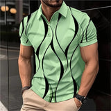 Men'S Zip Polo Lapel Polo Shirt Golf Shirts Graphic Prints Geometry Linear Turndown Short Sleeves Zipper Clothing Tops Designer