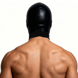 Cosplay Hood Head Faux Leather Mask Men Headgear Wet-Look Black 3 Holes Cover Face Mask CS Halloween Carnival Role Play