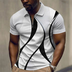 Men'S Zip Polo Lapel Polo Shirt Golf Shirts Graphic Prints Geometry Linear Turndown Short Sleeves Zipper Clothing Tops Designer