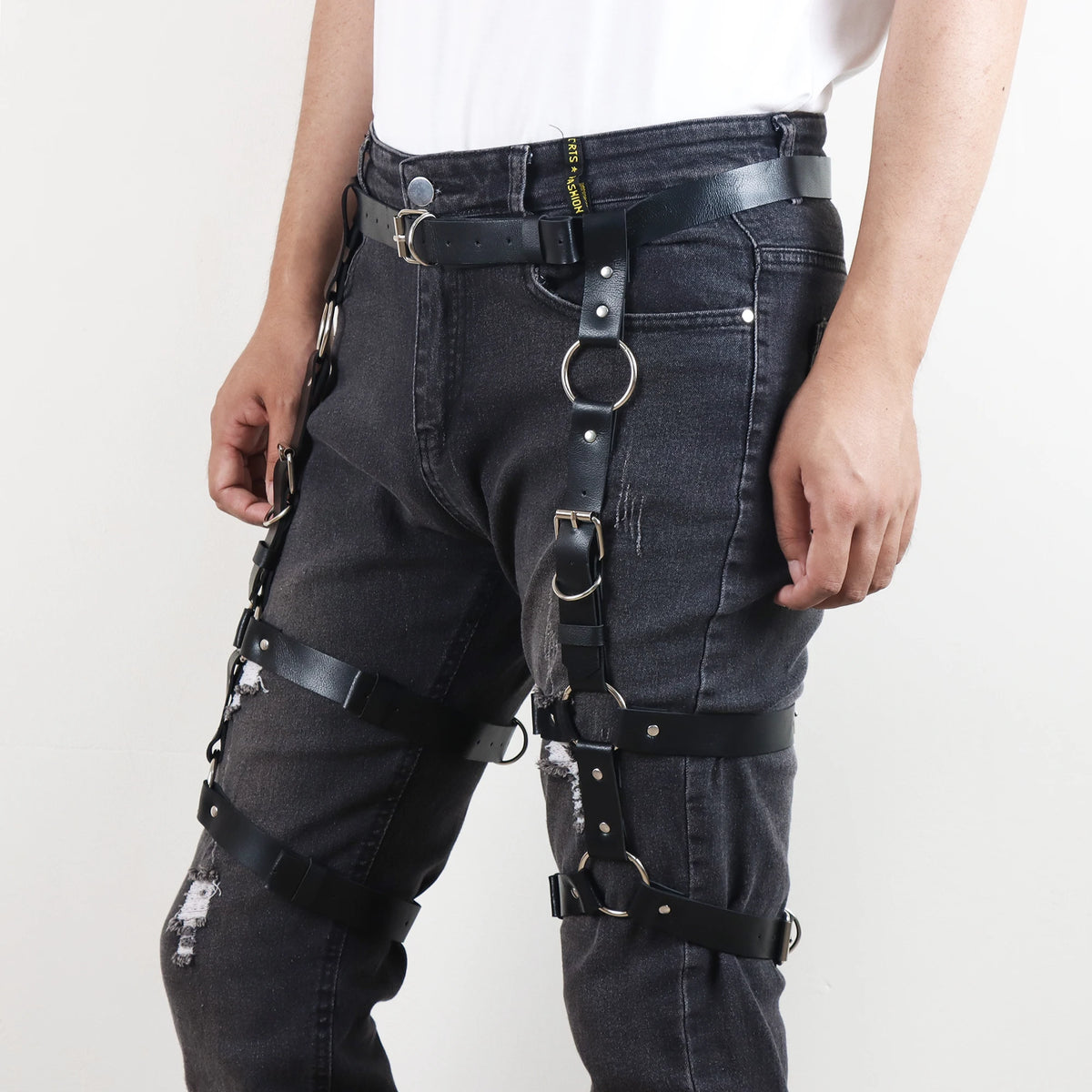 1PC Men's Punk Leather Thigh Harness Garter Belt With Leg Rings