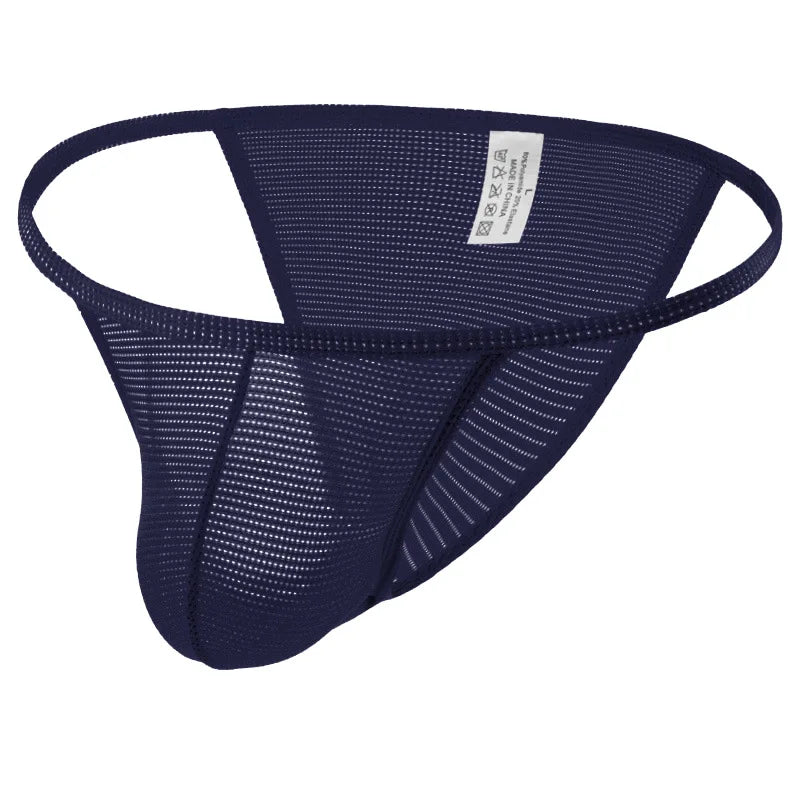 Solid color simple men's U convex bag mesh underwear low waist high fork half hip wrap comfortable small triangle CMF038