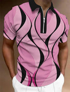 Men'S Zip Polo Lapel Polo Shirt Golf Shirts Graphic Prints Geometry Linear Turndown Short Sleeves Zipper Clothing Tops Designer