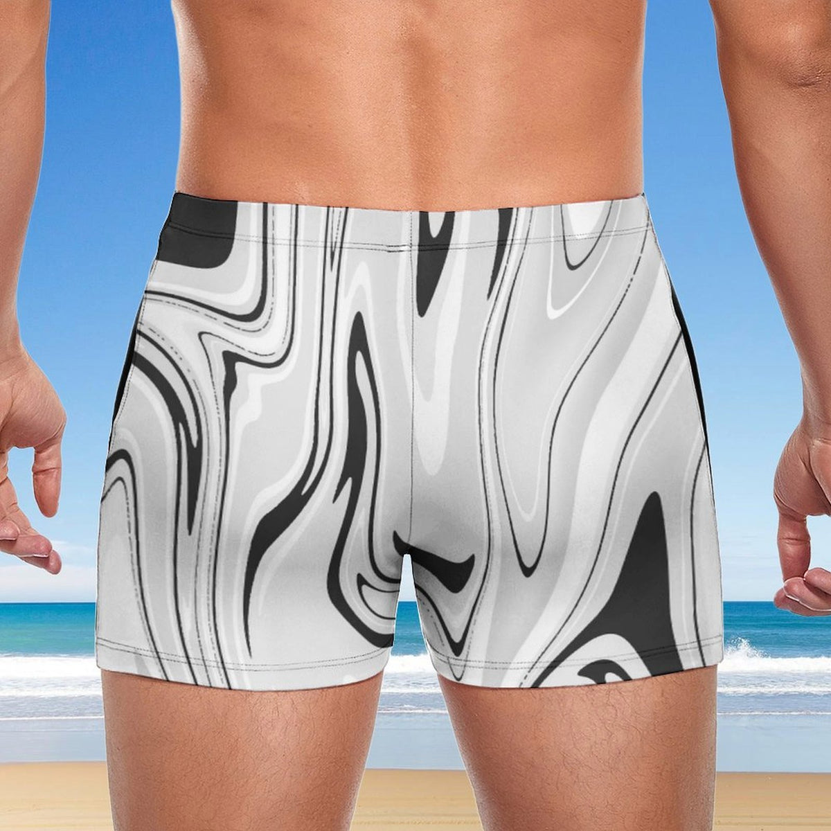 Men's white polyester swim trunks