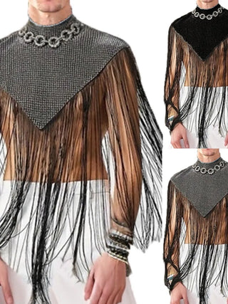 Men's Full Size Tassel Hem Mock Neck Cap Plus Size