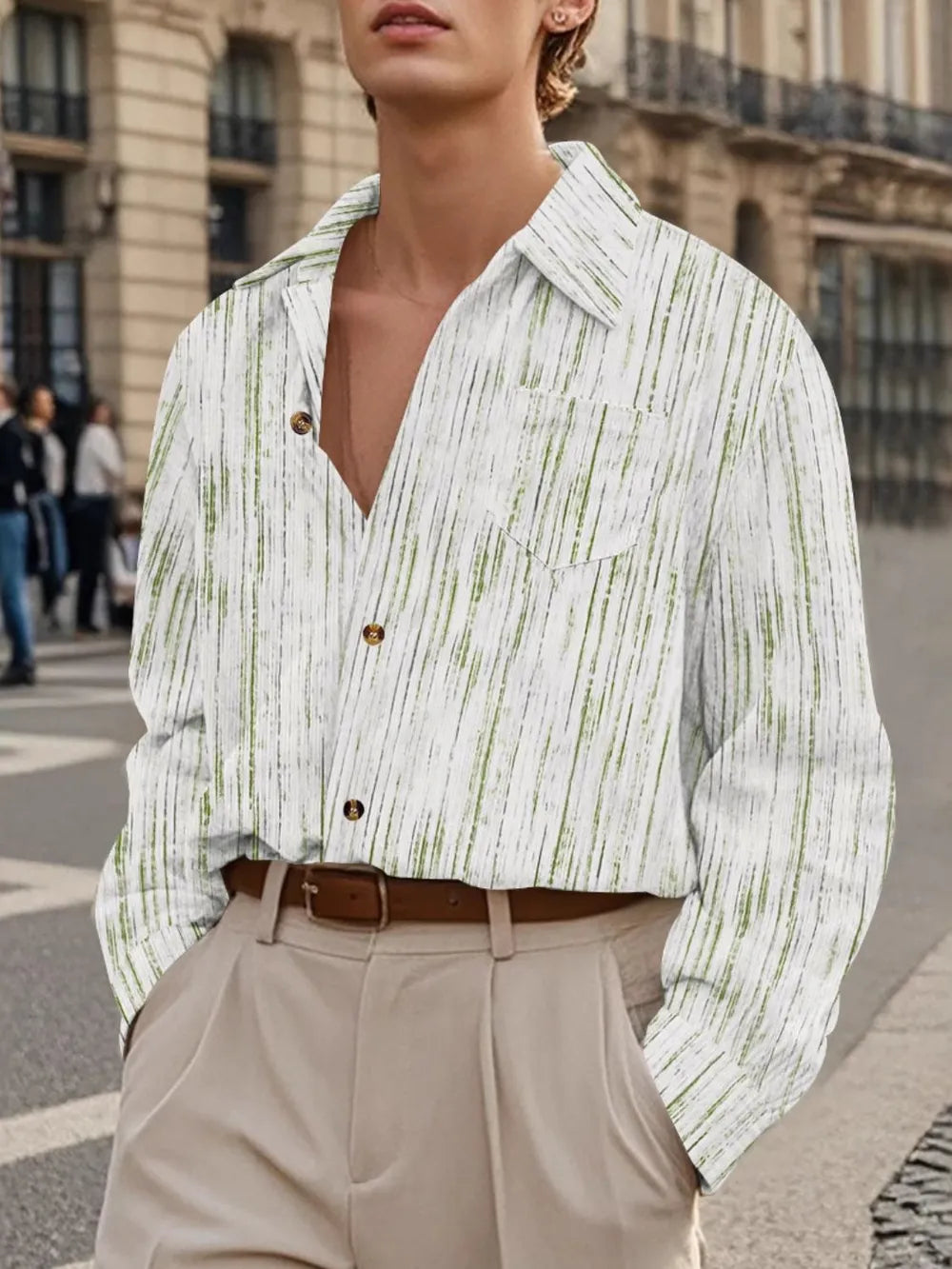 Men's Full Size Button Down Long Sleeve Striped Shirt Plus Size Secondary image