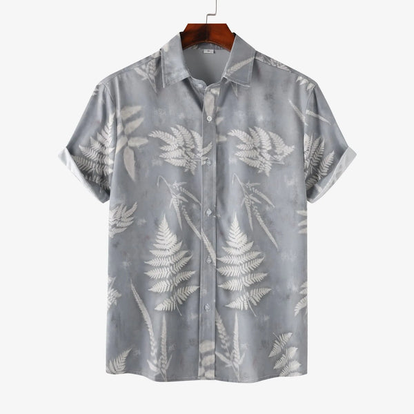 Men's Casual Fern Print Short Sleeve Button-Up Shirt