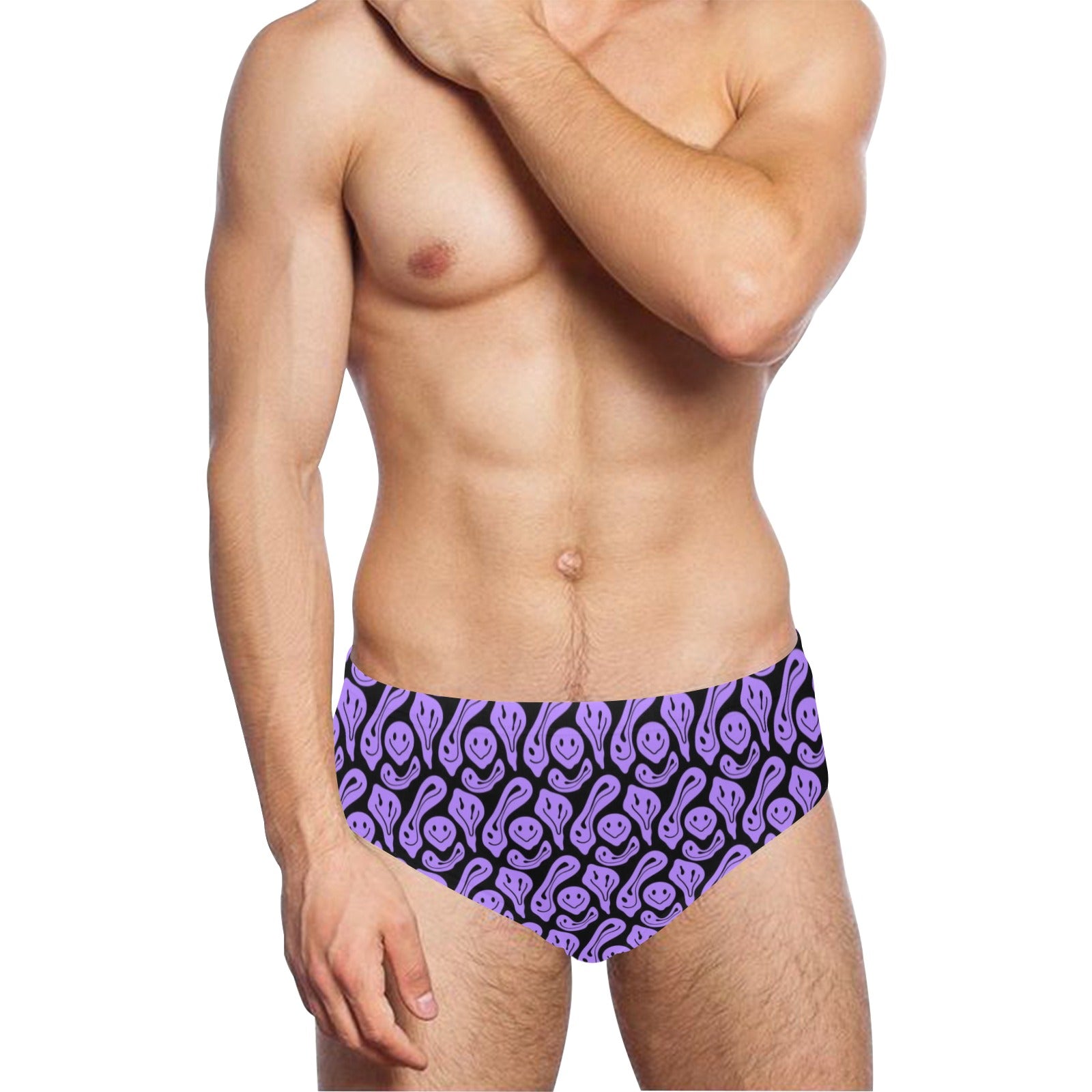 Purple Trippy Smiley Pattern Men's Swimming Briefs Main image