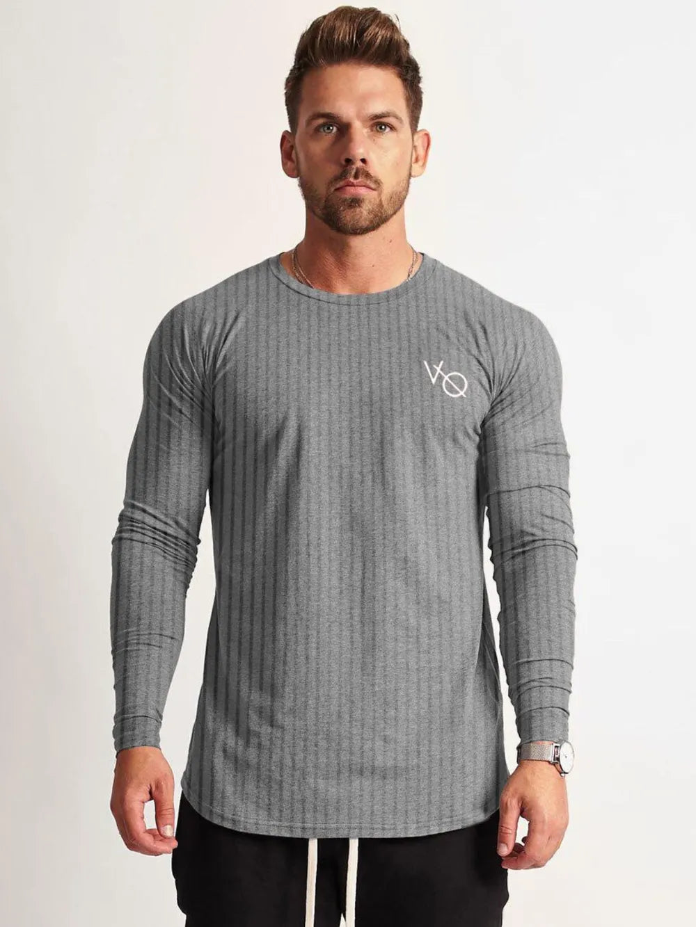 side view – Men's Round Neck Long Sleeve T-Shirt | Bara Bros