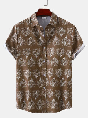Men's Plus Size Printed Short Sleeve Button Down Shirt